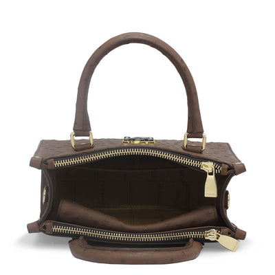 Small Ostrich Leather Satchel - Brown