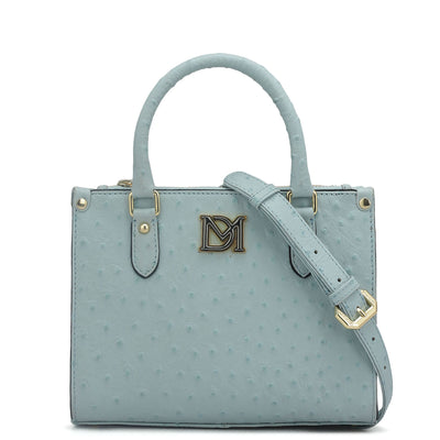 Small Ostrich Leather Satchel - Ice Blue