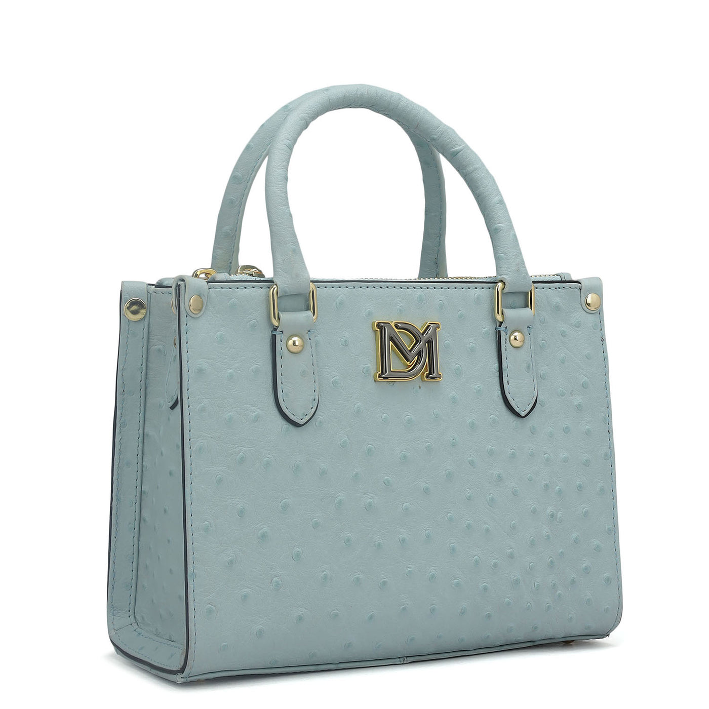 Small Ostrich Leather Satchel - Ice Blue