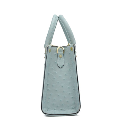 Small Ostrich Leather Satchel - Ice Blue