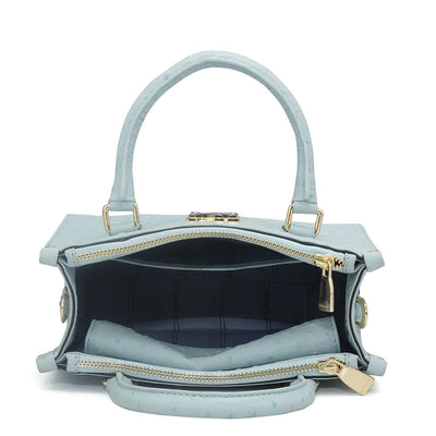 Small Ostrich Leather Satchel - Ice Blue