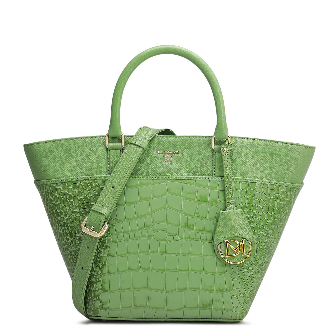 Small Croco Franzy Leather Satchel - Kiwi