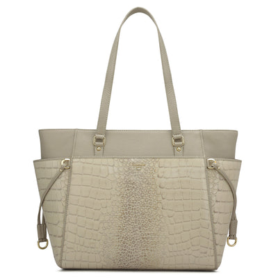 Medium Croco Franzy Leather Shoulder Bag - Frost