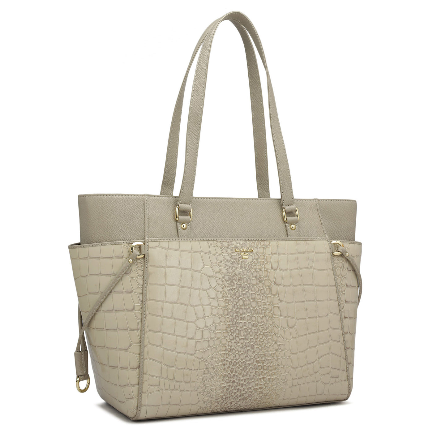 Medium Croco Franzy Leather Shoulder Bag - Frost