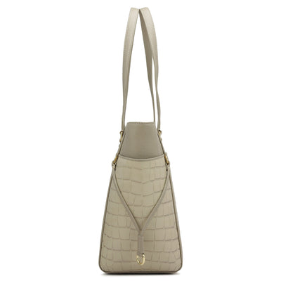 Medium Croco Franzy Leather Shoulder Bag - Frost