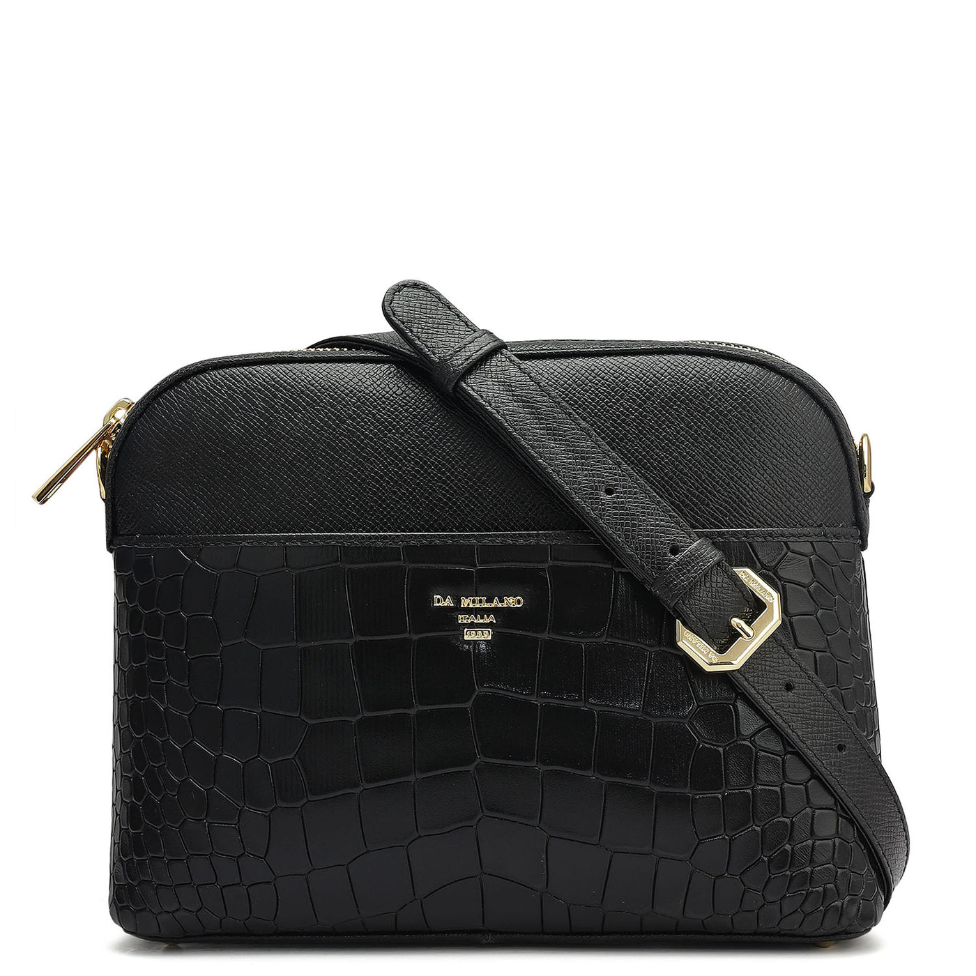 Small Croco Franzy Leather Sling - Black