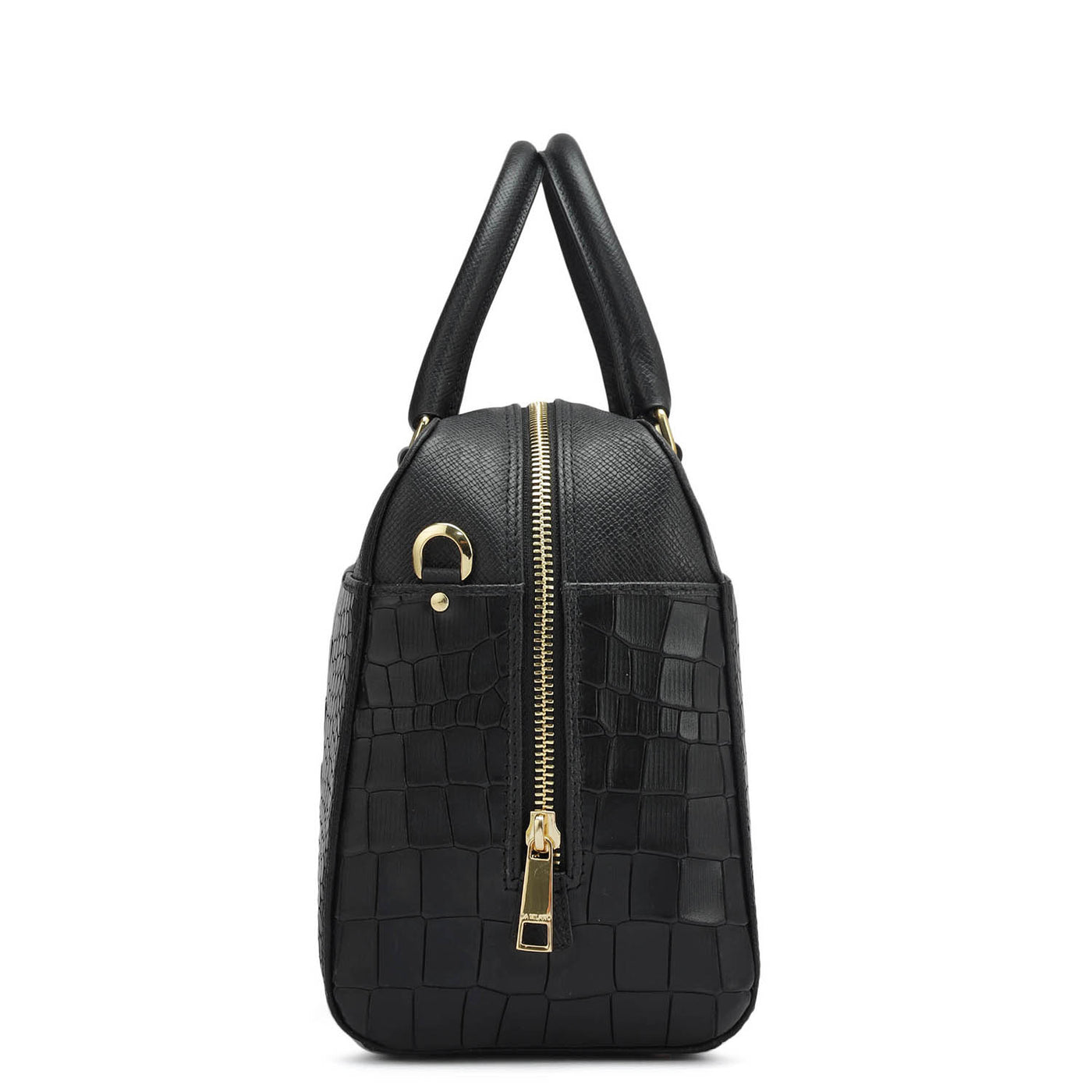 Medium Croco Franzy Leather Satchel - Black