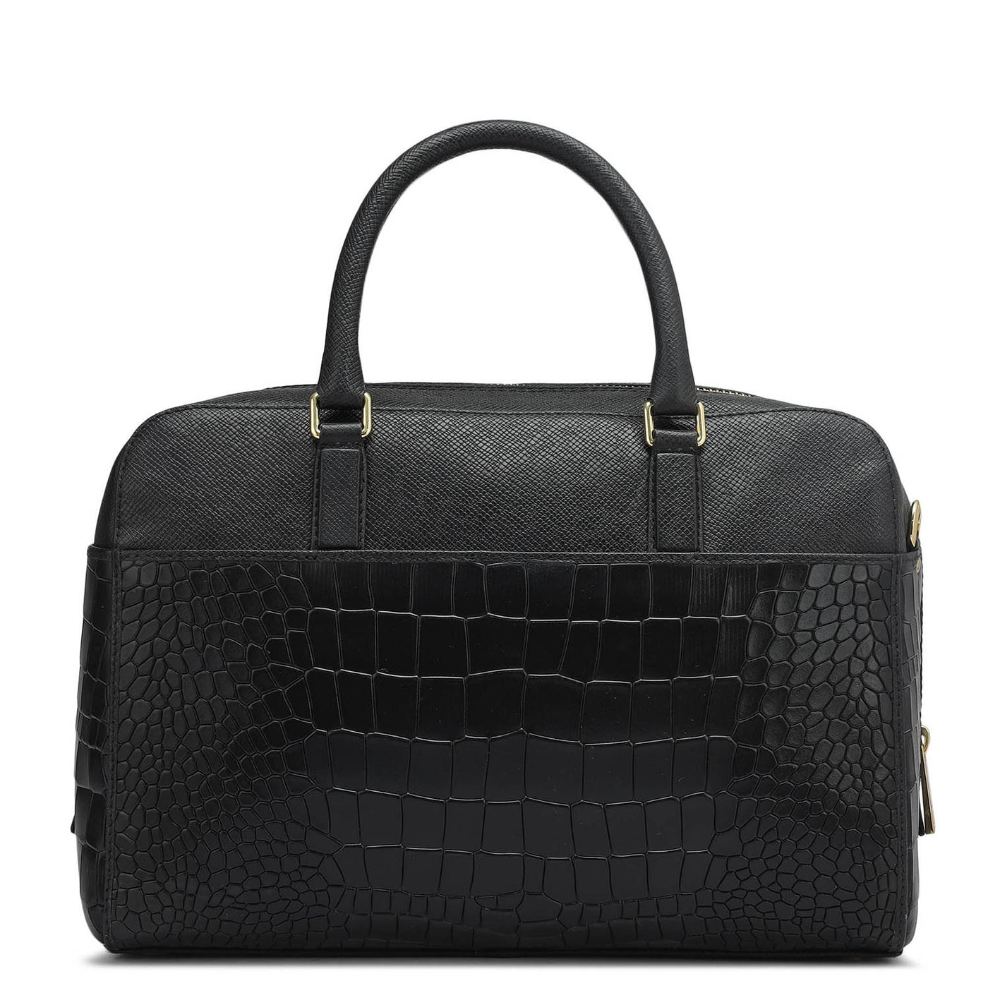 Medium Croco Franzy Leather Satchel - Black