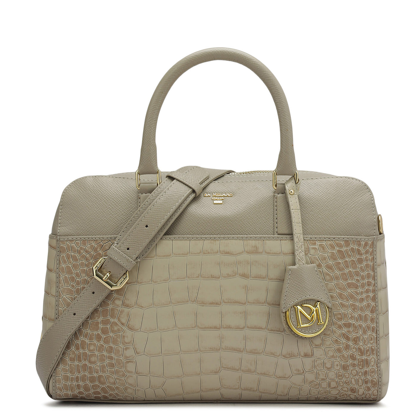 Medium Croco Franzy Leather Satchel - Frost