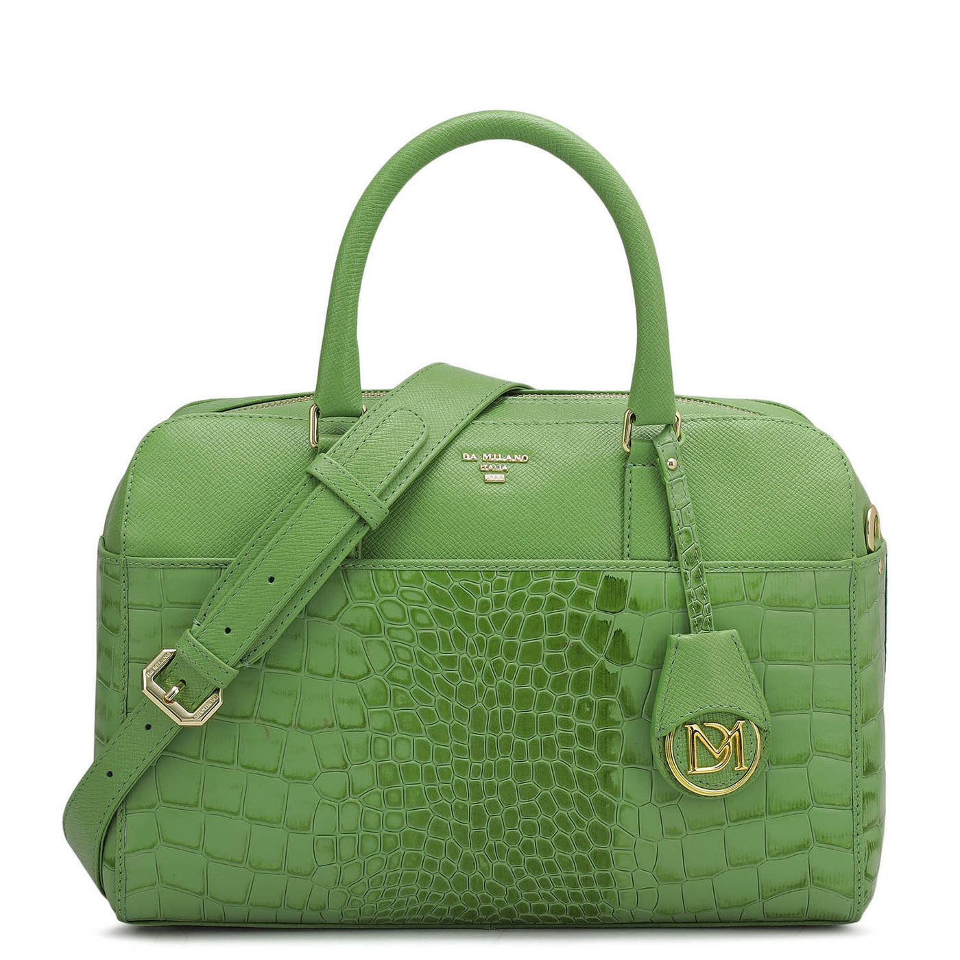 Medium Croco Franzy Leather Satchel - Kiwi