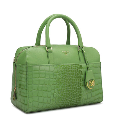 Medium Croco Franzy Leather Satchel - Kiwi