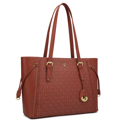 Large Monogram Franzy Leather Tote - Brick