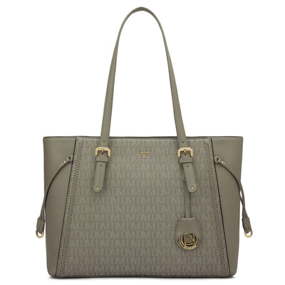 Large Monogram Franzy Leather Tote - Stone Grey