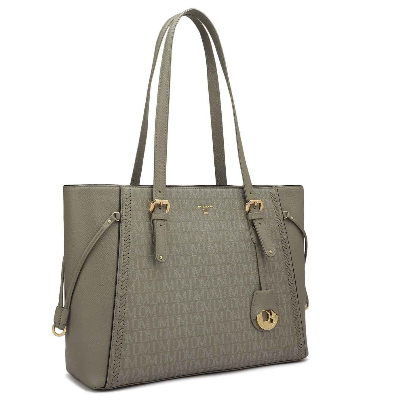 Large Monogram Franzy Leather Tote - Stone Grey