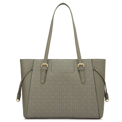 Large Monogram Franzy Leather Tote - Stone Grey