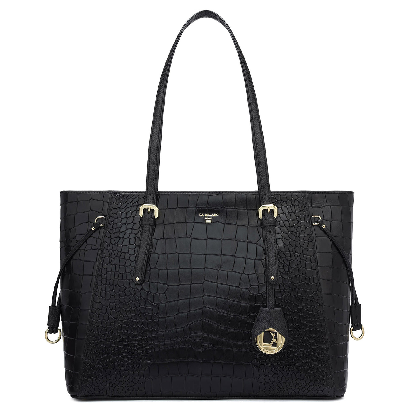 Large Croco Leather Tote - Black