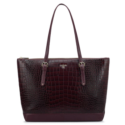 Large Croco Leather Tote - Wine