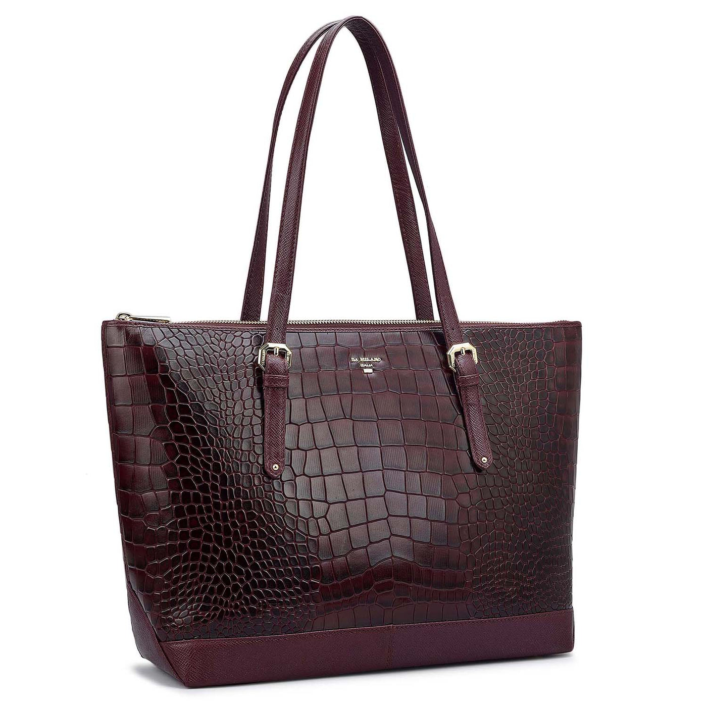 Large Croco Leather Tote - Wine