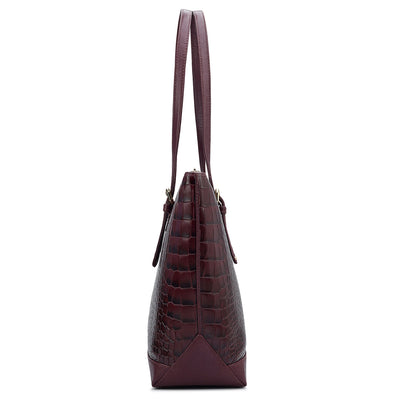 Large Croco Leather Tote - Wine