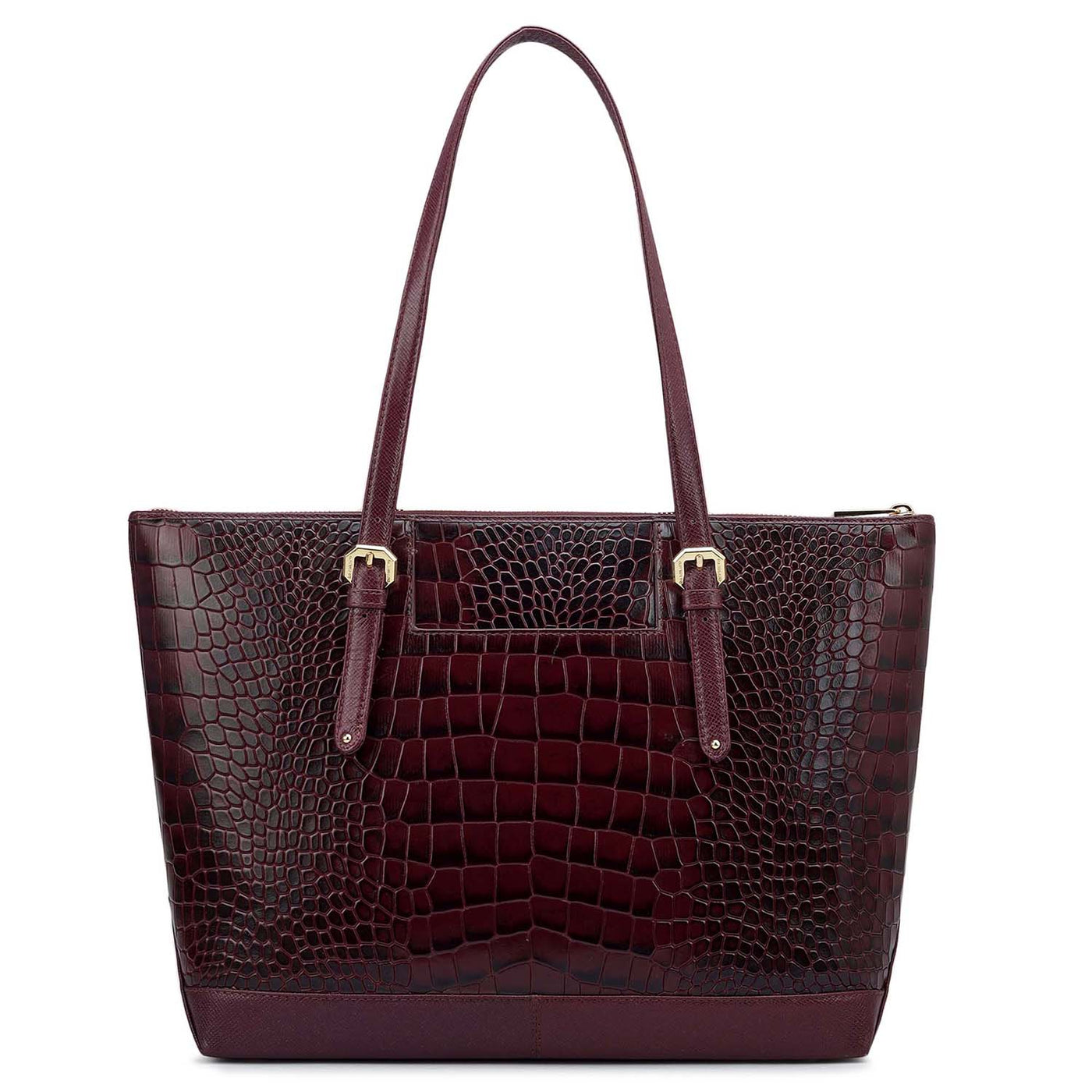 Large Croco Leather Tote - Wine