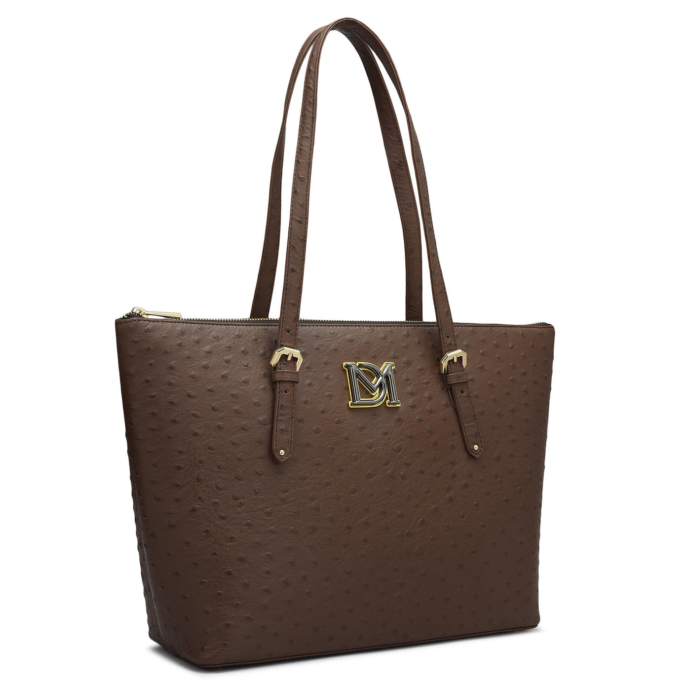 Medium Ostrich Leather Tote - Brown