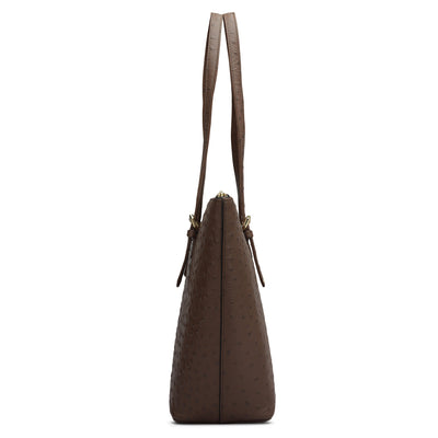 Medium Ostrich Leather Tote - Brown