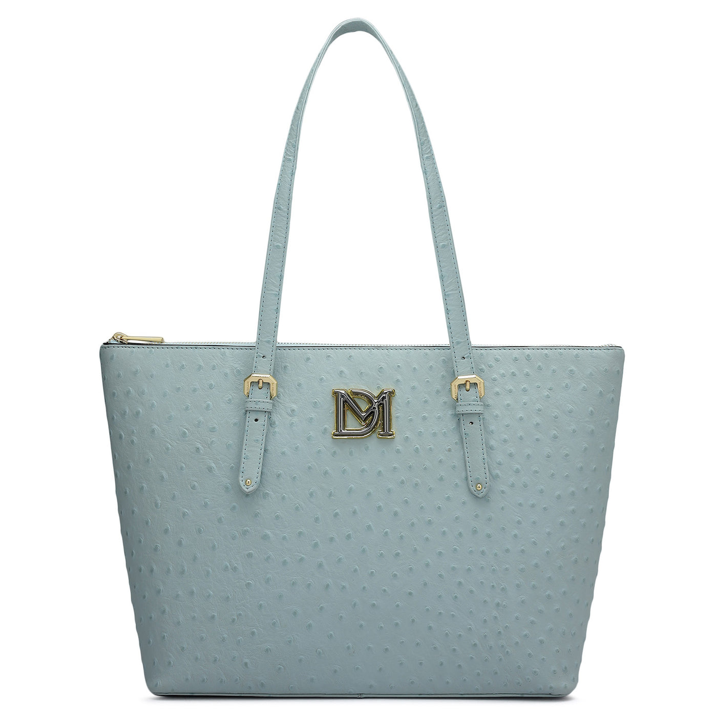 Medium Ostrich Leather Tote - Ice Blue