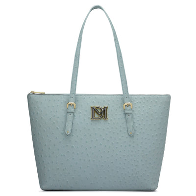 Medium Ostrich Leather Tote - Ice Blue