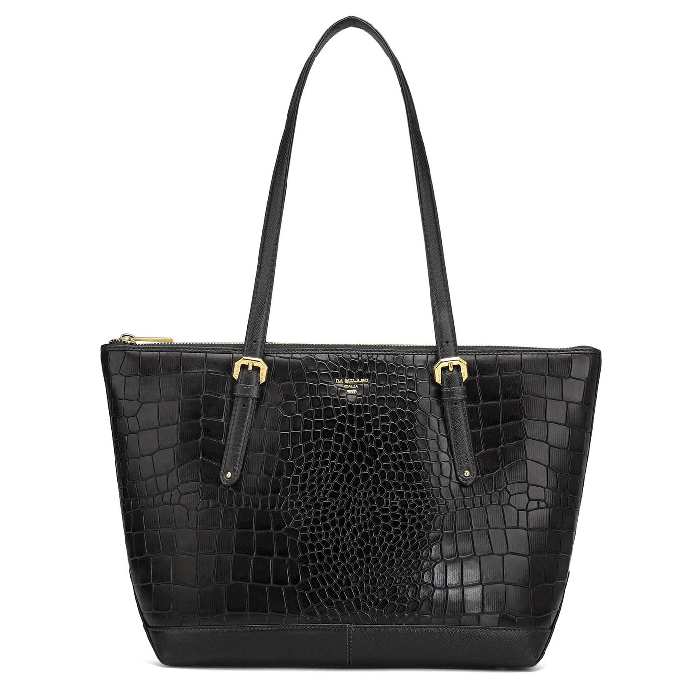 Medium Croco Leather Tote - Black