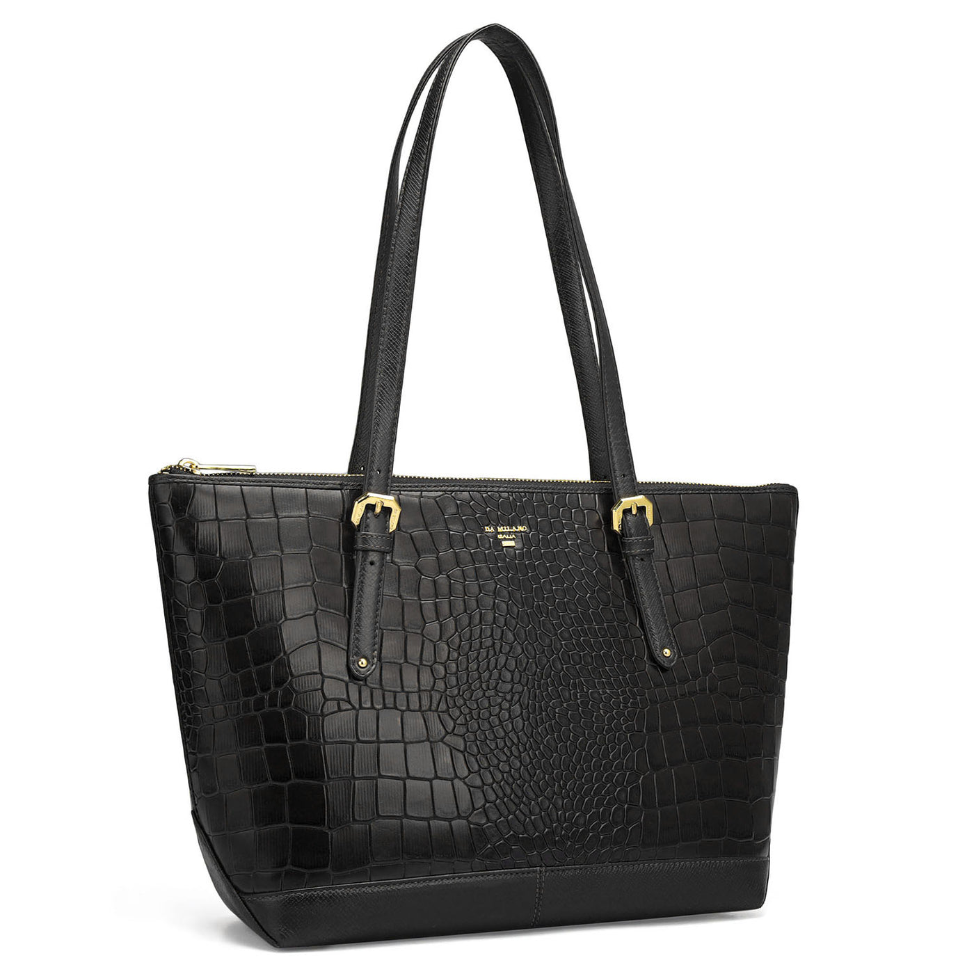 Medium Croco Leather Tote - Black