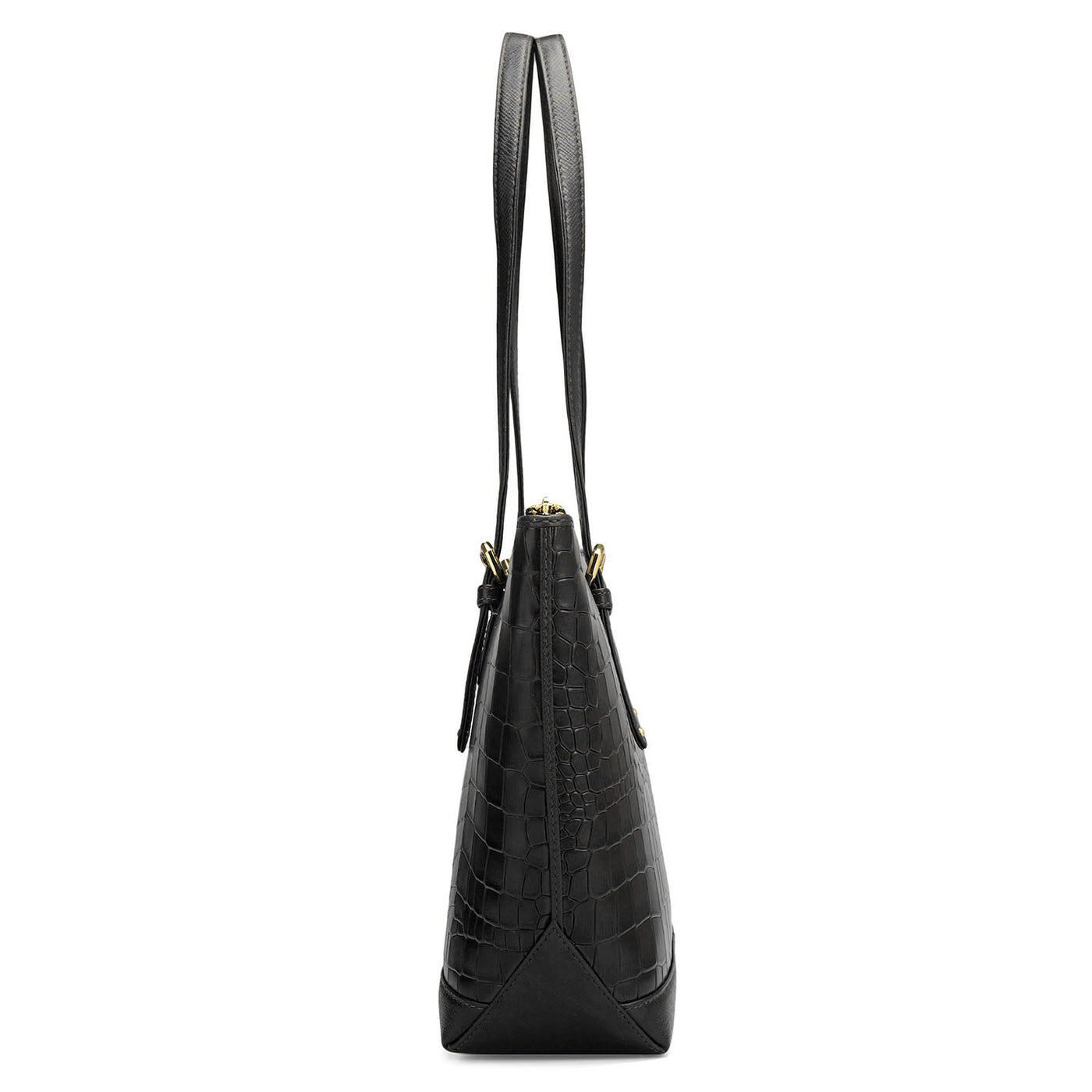 Medium Croco Leather Tote - Black