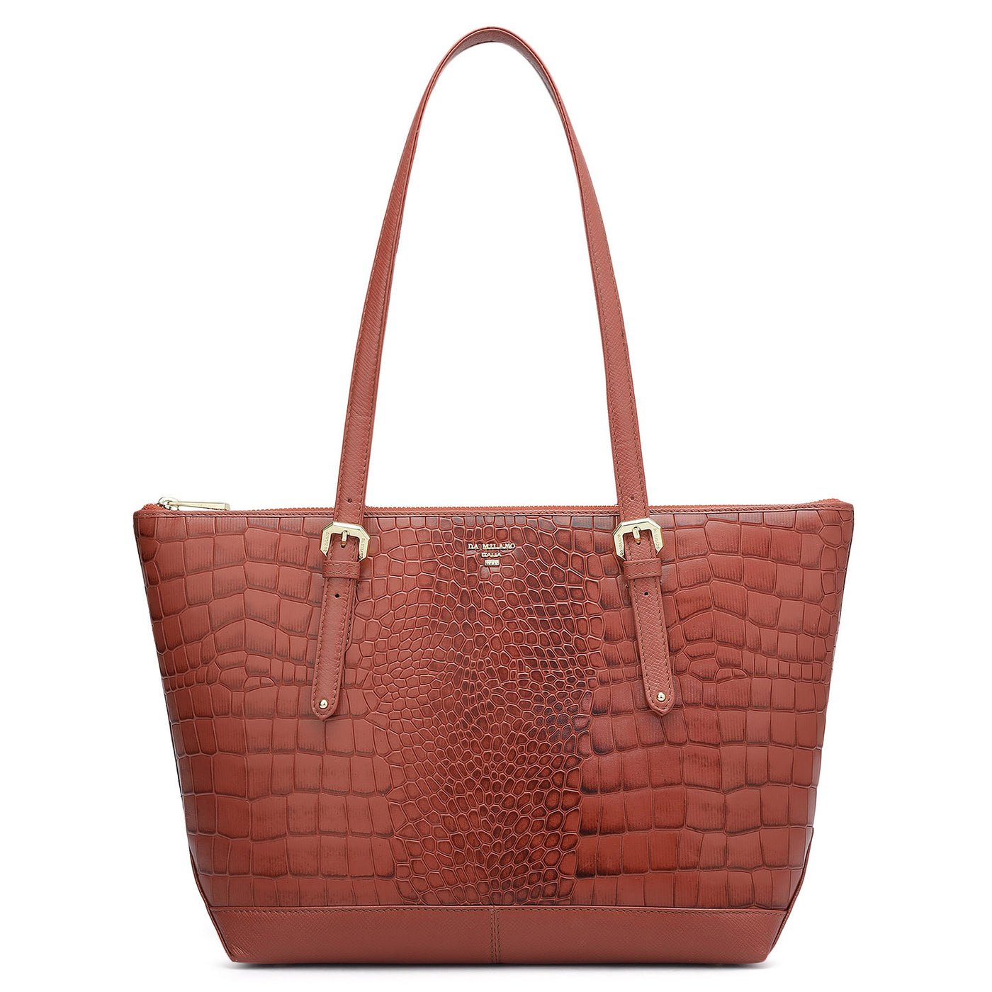 Medium Croco Leather Tote - Brick