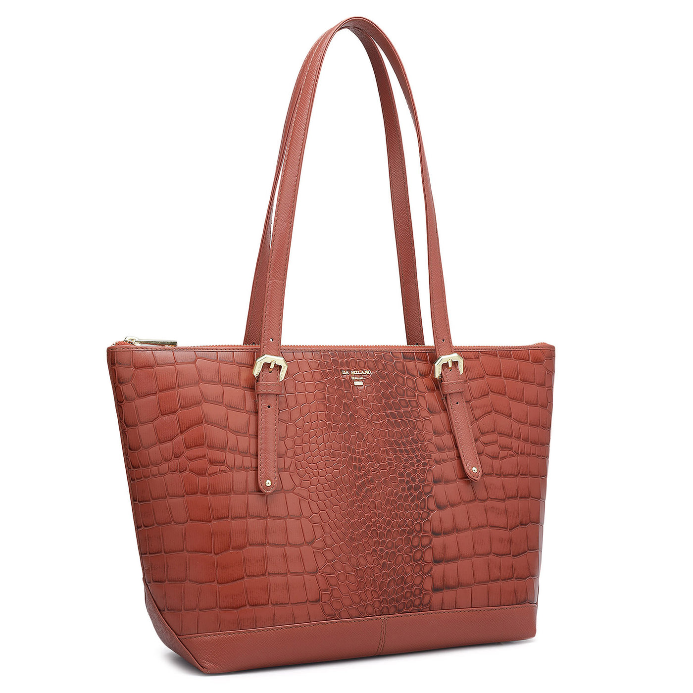 Medium Croco Leather Tote - Brick