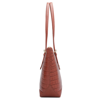 Medium Croco Leather Tote - Brick