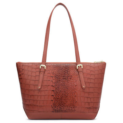 Medium Croco Leather Tote - Brick