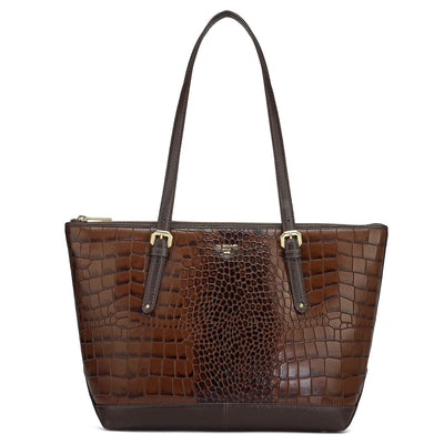 Medium Croco Leather Tote - Brown