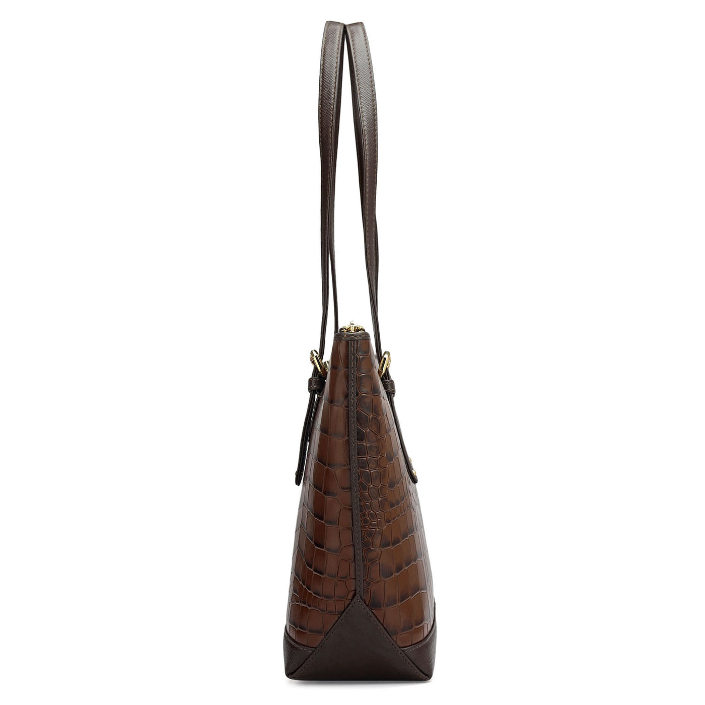 Medium Croco Leather Tote - Brown