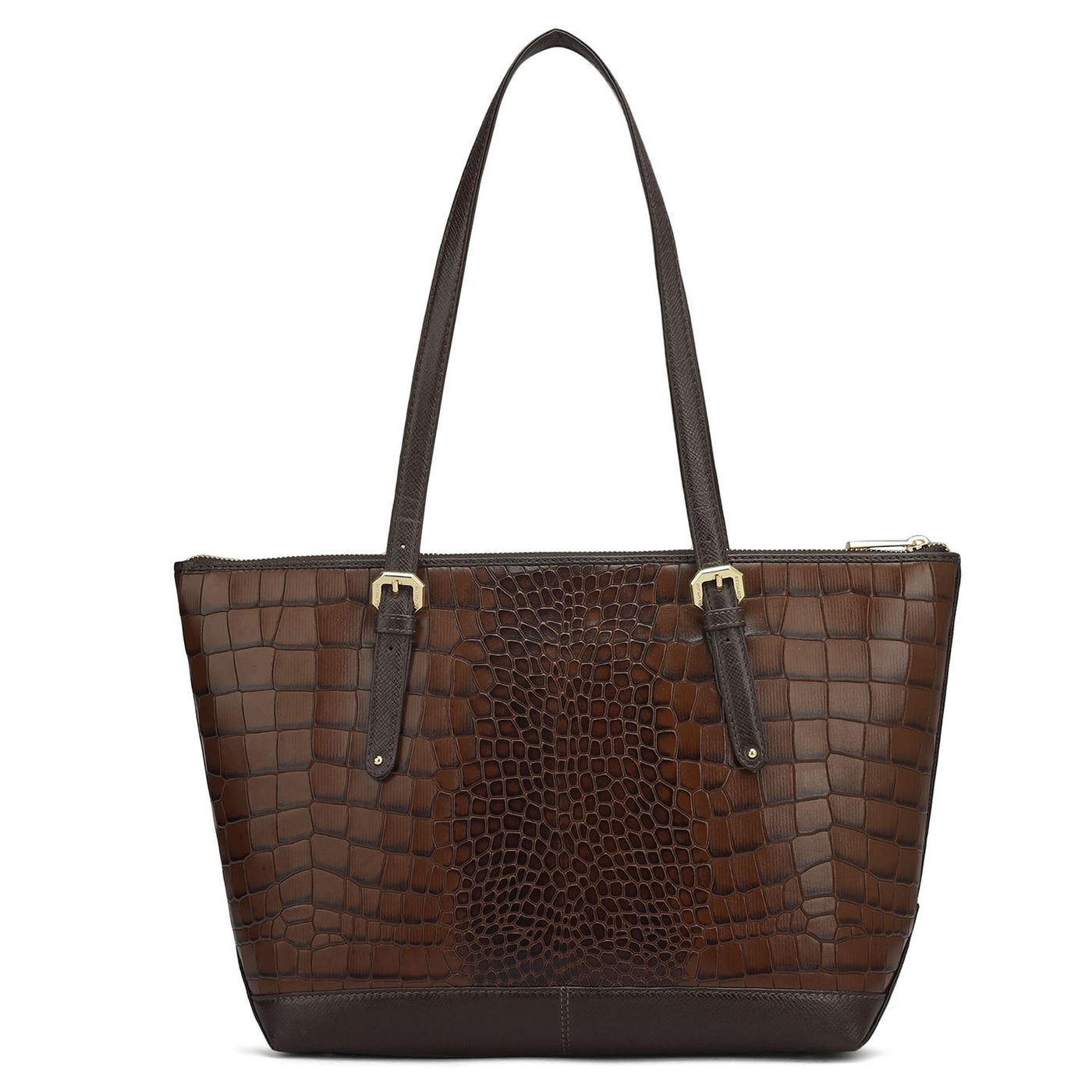 Medium Croco Leather Tote - Brown