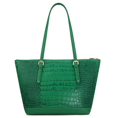 Medium Croco Leather Tote - Sea Weed