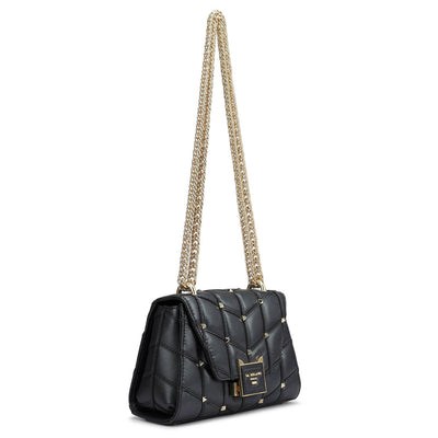 Small Quilting Leather Shoulder Bag - Black