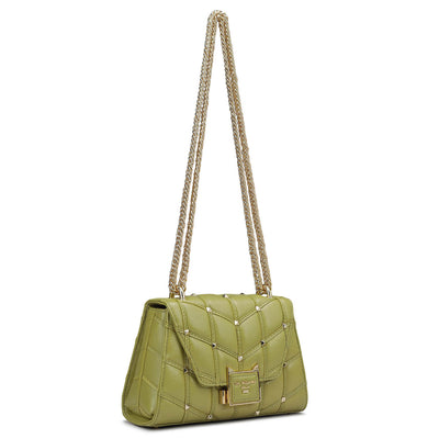 Small Quilting Leather Shoulder Bag - Olive