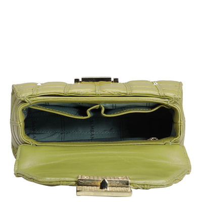 Small Quilting Leather Shoulder Bag - Olive