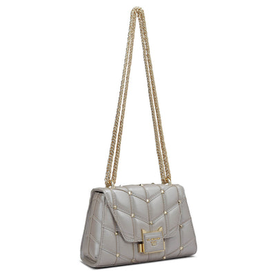 Small Quilting Leather Shoulder Bag - Pearl