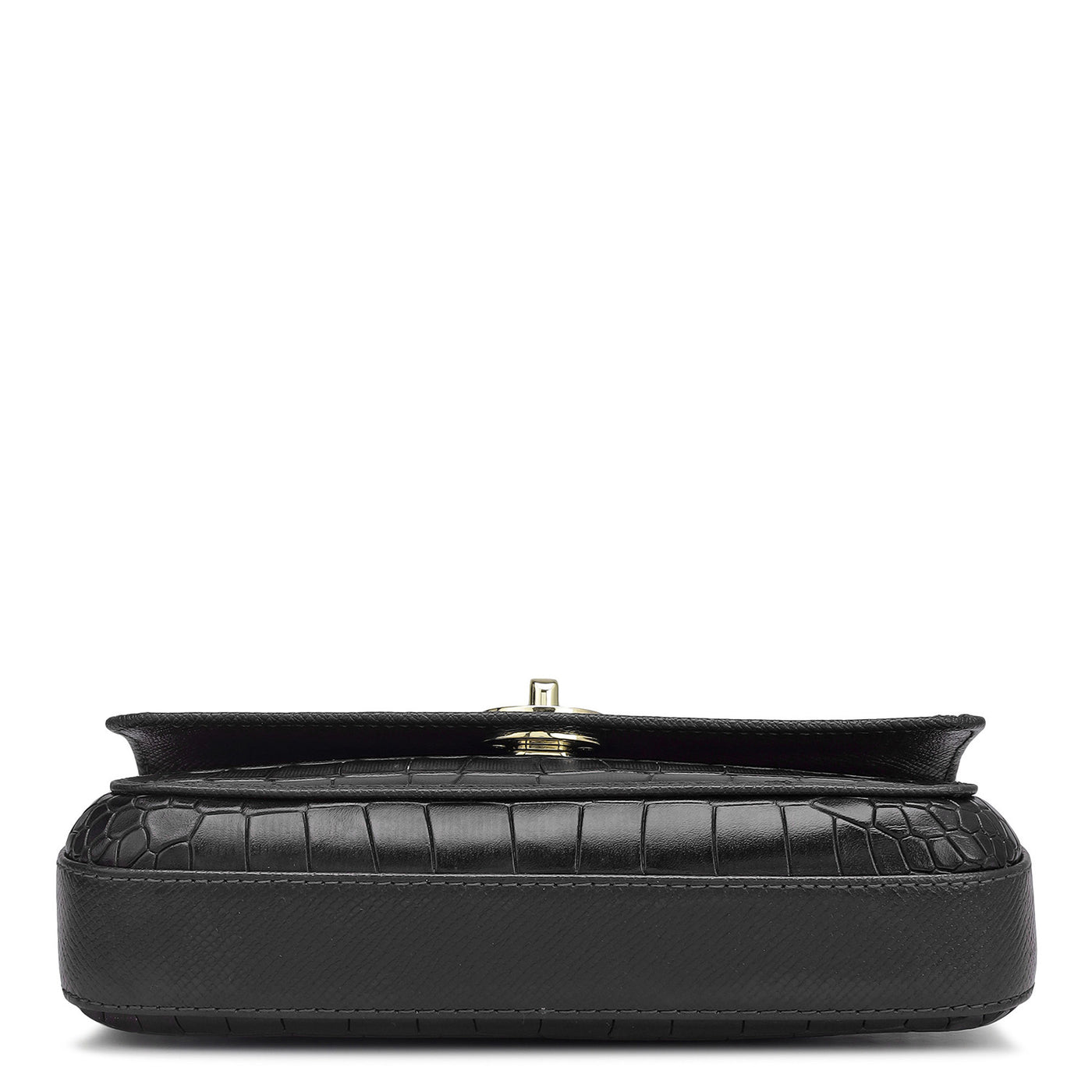 Small Croco Leather Baguette - Black