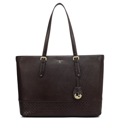 Large Franzy Mat Leather Tote - Chocolate