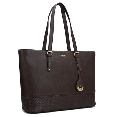 Large Franzy Mat Leather Tote - Chocolate