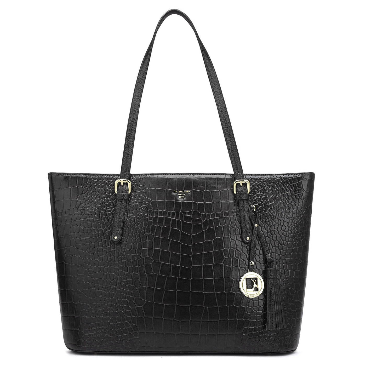 Large Croco Leather Tote - Black