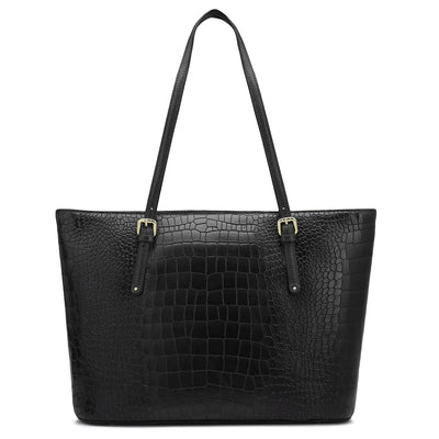 Large Croco Leather Tote - Black