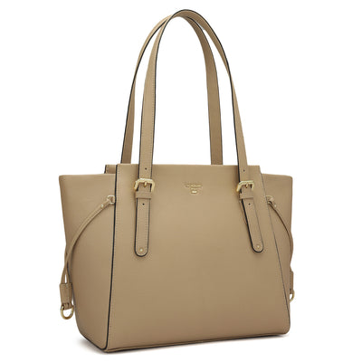 Medium Wax Leather Tote - Beige