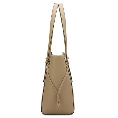 Medium Wax Leather Tote - Beige